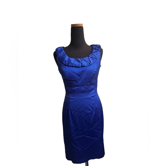 DONNA RICCO NEW YORK Royal Blue Satin Women’s Sleeveless Ruffled Neck Wedding - Picture 6 of 15